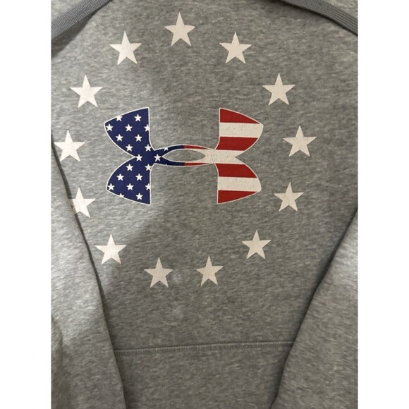 Under Armour Hoodie Womens Small Gray American Flag Pullover Hooded Logo Large - Picture 2 of 4